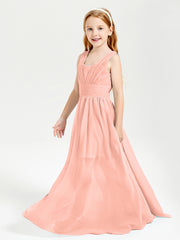 Long Elegant V-neck Bridesmaid Dresses For Juniors Coral