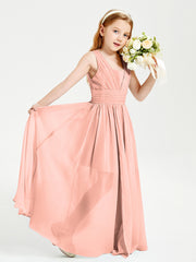 Long Elegant V-neck Bridesmaid Dresses For Juniors Coral