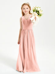 Long Elegant V-neck Bridesmaid Dresses For Juniors Coral