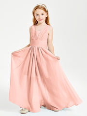 Long Elegant V-neck Bridesmaid Dresses For Juniors Coral
