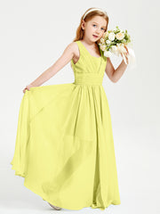 Long Elegant V-neck Bridesmaid Dresses For Juniors Daffodil