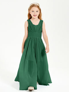 Long Elegant V-neck Bridesmaid Dresses For Juniors Dark Green