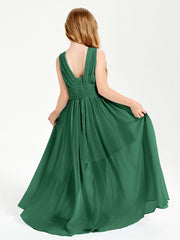 Long Elegant V-neck Bridesmaid Dresses For Juniors Dark Green