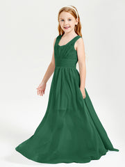 Long Elegant V-neck Bridesmaid Dresses For Juniors Dark Green