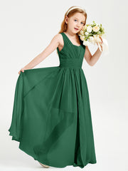 Long Elegant V-neck Bridesmaid Dresses For Juniors Dark Green