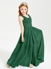 Long Elegant V-neck Bridesmaid Dresses For Juniors Dark Green