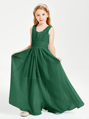Long Elegant V-neck Bridesmaid Dresses For Juniors Dark Green