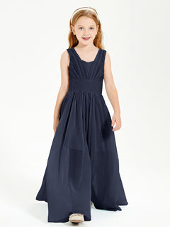 Long Elegant V-neck Bridesmaid Dresses For Juniors Dark Navy