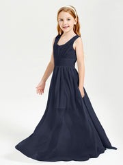 Long Elegant V-neck Bridesmaid Dresses For Juniors Dark Navy