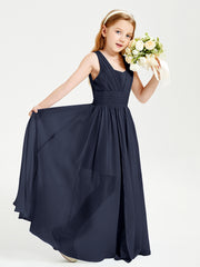 Long Elegant V-neck Bridesmaid Dresses For Juniors Dark Navy