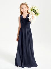 Long Elegant V-neck Bridesmaid Dresses For Juniors Dark Navy