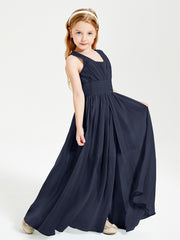 Long Elegant V-neck Bridesmaid Dresses For Juniors Dark Navy