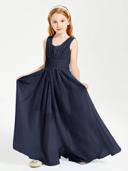 Long Elegant V-neck Bridesmaid Dresses For Juniors Dark Navy