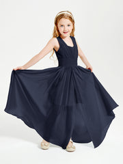 Long Elegant V-neck Bridesmaid Dresses For Juniors Dark Navy