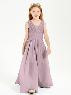 Long Elegant V-neck Bridesmaid Dresses For Juniors Dusk