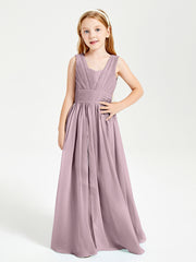 Long Elegant V-neck Bridesmaid Dresses For Juniors Dusk