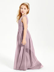 Long Elegant V-neck Bridesmaid Dresses For Juniors Dusk