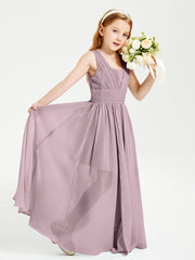 Long Elegant V-neck Bridesmaid Dresses For Juniors Dusk