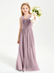 Long Elegant V-neck Bridesmaid Dresses For Juniors Dusk