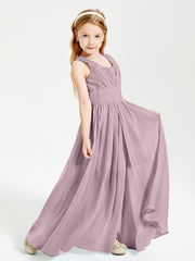 Long Elegant V-neck Bridesmaid Dresses For Juniors Dusk