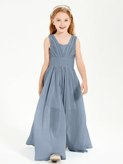 Long Elegant V-neck Bridesmaid Dresses For Juniors Dusty Blue