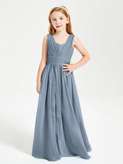 Long Elegant V-neck Bridesmaid Dresses For Juniors Dusty Blue