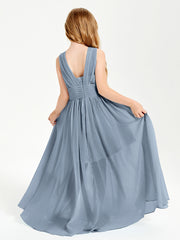 Long Elegant V-neck Bridesmaid Dresses For Juniors Dusty Blue