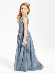 Long Elegant V-neck Bridesmaid Dresses For Juniors Dusty Blue