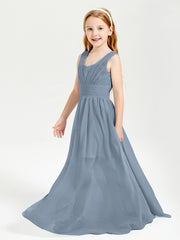 Long Elegant V-neck Bridesmaid Dresses For Juniors Dusty Blue