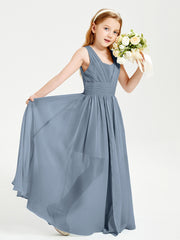 Long Elegant V-neck Bridesmaid Dresses For Juniors Dusty Blue