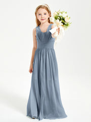 Long Elegant V-neck Bridesmaid Dresses For Juniors Dusty Blue