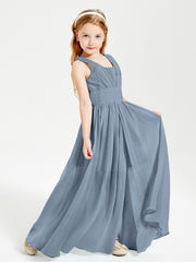 Long Elegant V-neck Bridesmaid Dresses For Juniors Dusty Blue