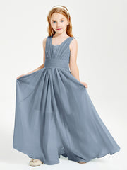 Long Elegant V-neck Bridesmaid Dresses For Juniors Dusty Blue