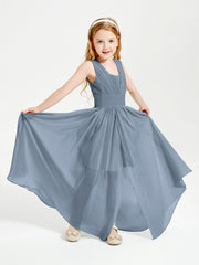 Long Elegant V-neck Bridesmaid Dresses For Juniors Dusty Blue