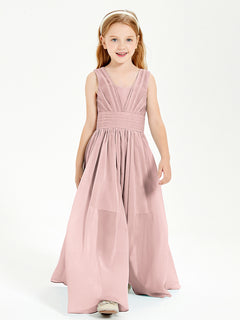 Long Elegant V-neck Bridesmaid Dresses For Juniors Dusty Rose