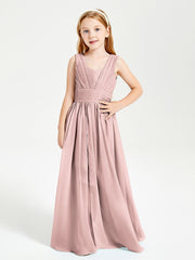 Long Elegant V-neck Bridesmaid Dresses For Juniors Dusty Rose
