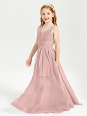 Long Elegant V-neck Bridesmaid Dresses For Juniors Dusty Rose