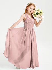 Long Elegant V-neck Bridesmaid Dresses For Juniors Dusty Rose
