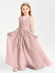 Long Elegant V-neck Bridesmaid Dresses For Juniors Dusty Rose