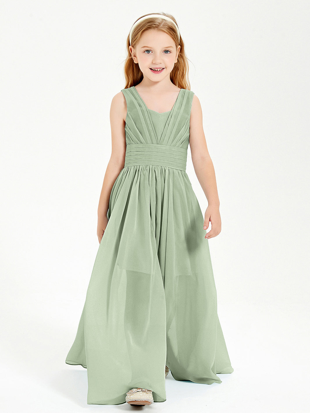 BABARONI Long Elegant V-neck Bridesmaid Dresses For Juniors Dusty Sage, Dusty Sage / J4