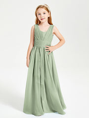 Long Elegant V-neck Bridesmaid Dresses For Juniors Dusty Sage