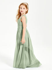Long Elegant V-neck Bridesmaid Dresses For Juniors Dusty Sage