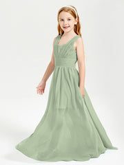 Long Elegant V-neck Bridesmaid Dresses For Juniors Dusty Sage