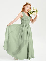 Long Elegant V-neck Bridesmaid Dresses For Juniors Dusty Sage