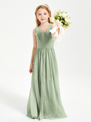 Long Elegant V-neck Bridesmaid Dresses For Juniors Dusty Sage