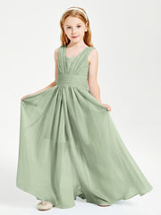 Long Elegant V-neck Bridesmaid Dresses For Juniors Dusty Sage