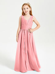 Long Elegant V-neck Bridesmaid Dresses For Juniors Flamingo