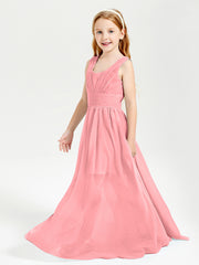 Long Elegant V-neck Bridesmaid Dresses For Juniors Flamingo