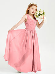 Long Elegant V-neck Bridesmaid Dresses For Juniors Flamingo