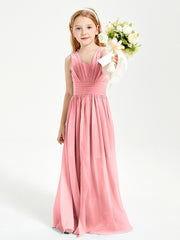 Long Elegant V-neck Bridesmaid Dresses For Juniors Flamingo
